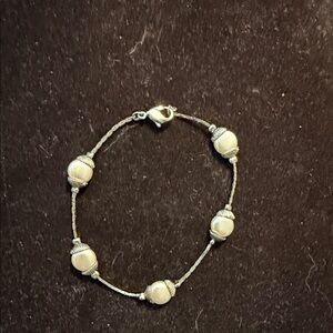 Elegant sterling Silver and White Beaded Bracelet